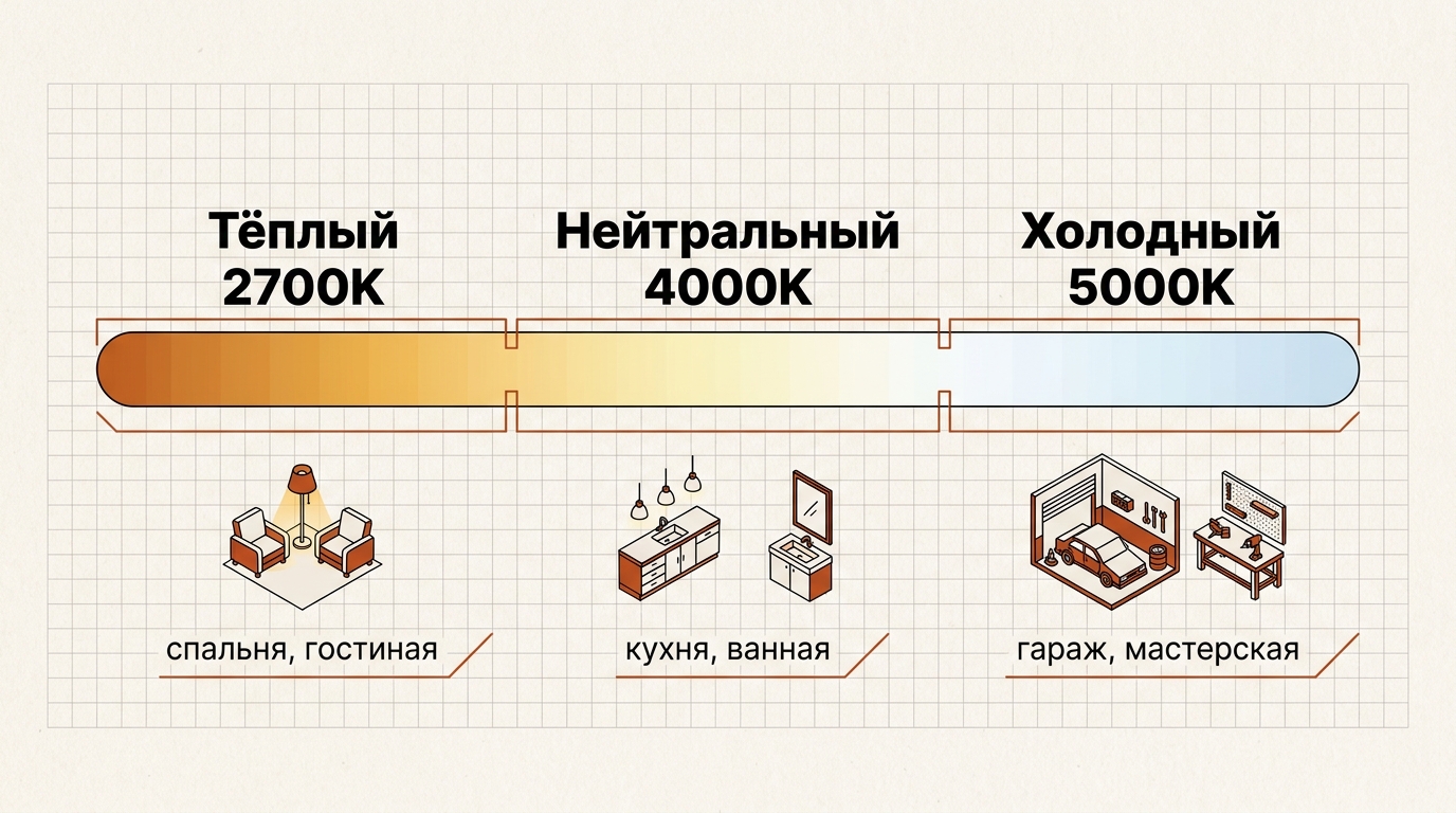 Цветовая температура света: тёплый 2700K, нейтральный 4000K, холодный 5000K и где применять