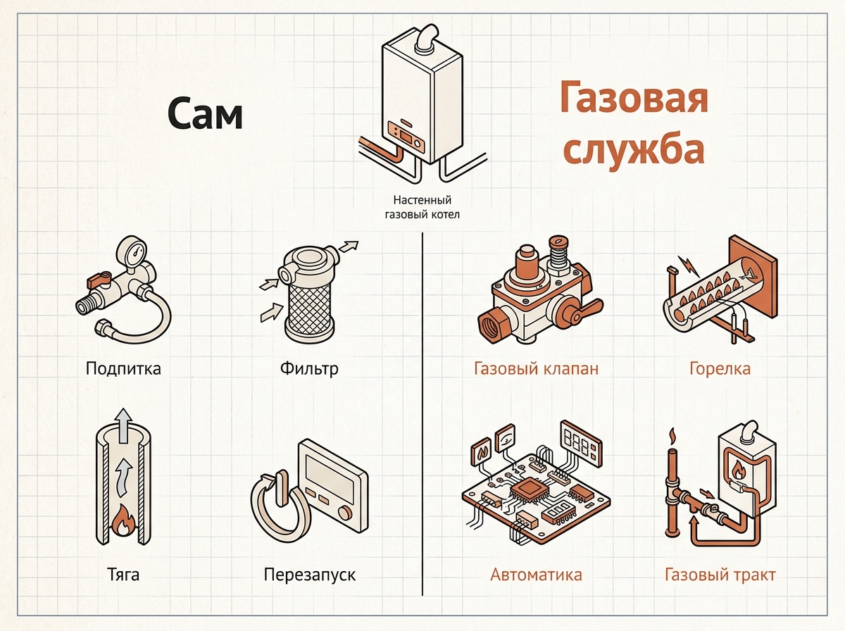 Что можно устранить самому и что только газовая служба при неисправностях котла