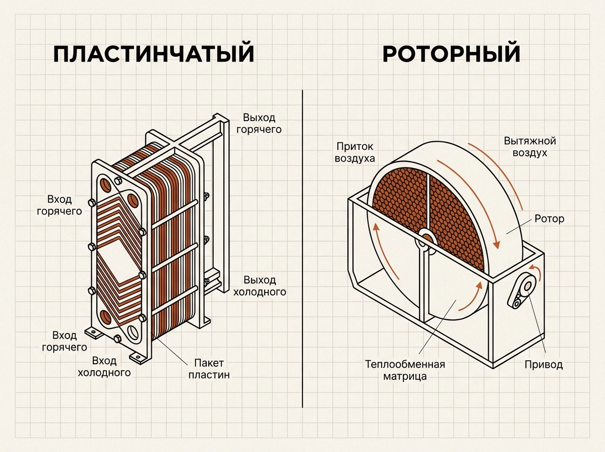 Пластинчатый и роторный рекуператоры